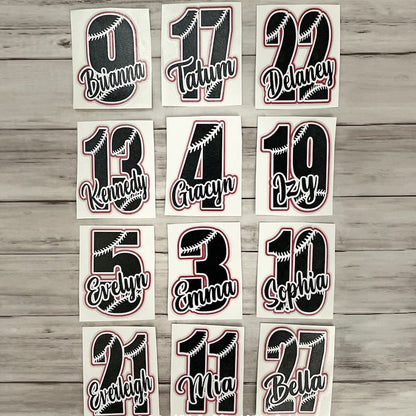 Personalized Baseball Softball Soccer Football Cheer Number Sticker