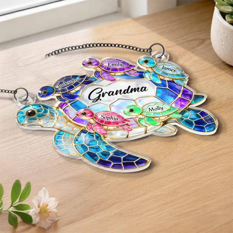 Personalized Turtle Suncatcher for Grandma, Custom Name Window Hanging