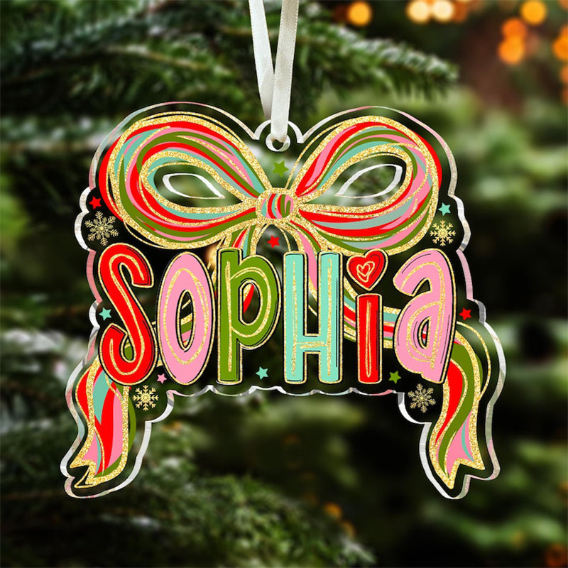Personalized Coquette Christmas Ornament: Custom Acrylic Name