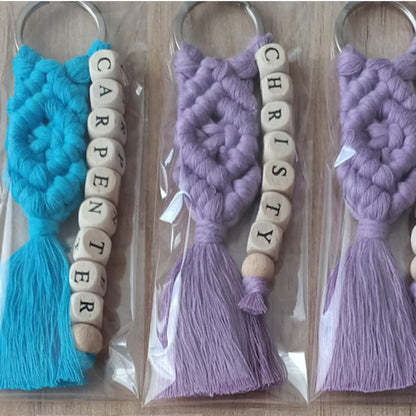 Custom Macrame Name Keychain, Personalized Boho Bag Charm
