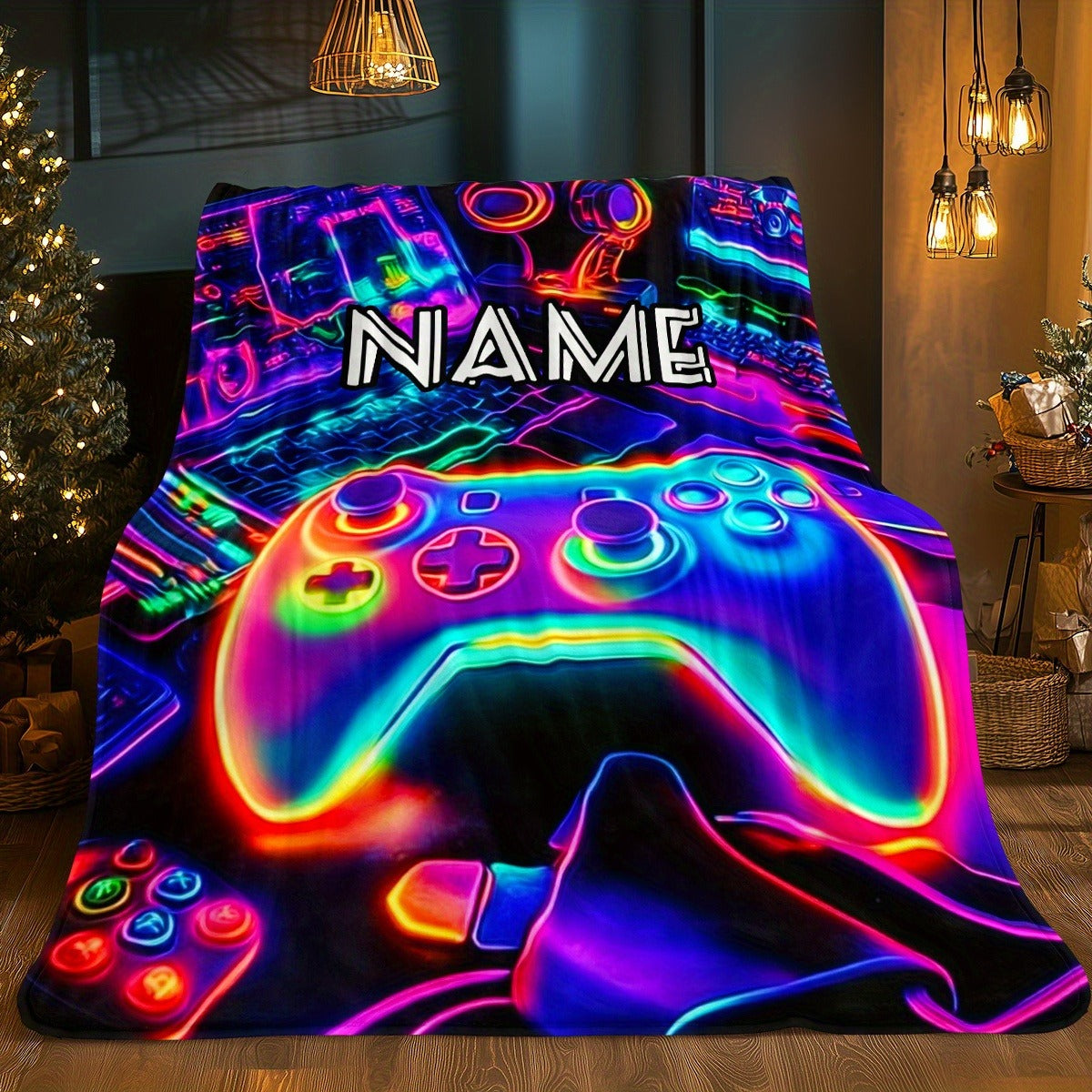 Custom Name Gaming Controller Flannel Throw Blanket