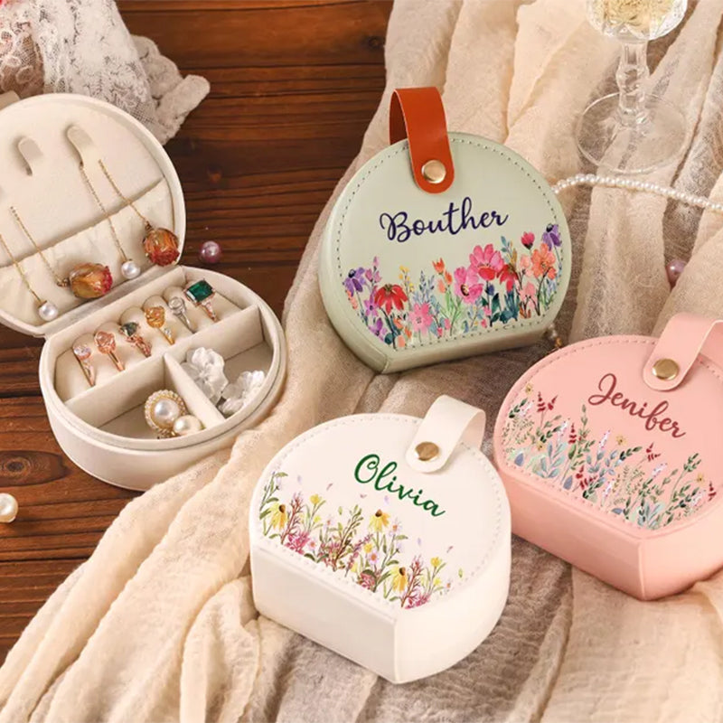 Personalized Birth Flower Jewelry Box: Custom Name Travel Keepsake