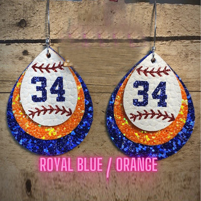 Custom Triple Layer Baseball Jersey Number Earrings