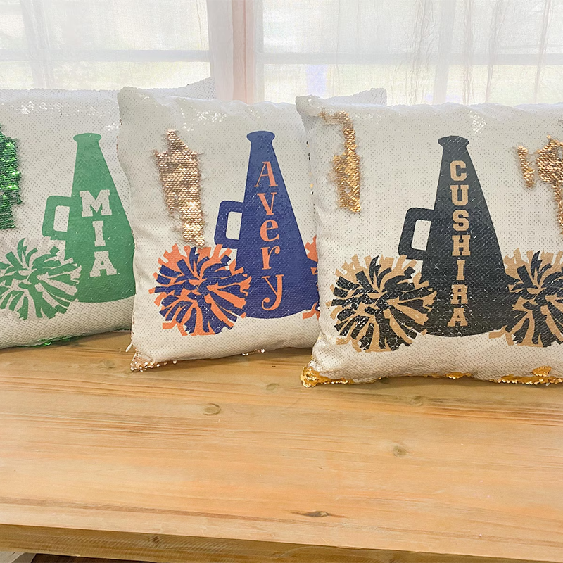 Personalized Cheerleader Sequin Pillow Cover, Senior Banquet Gift