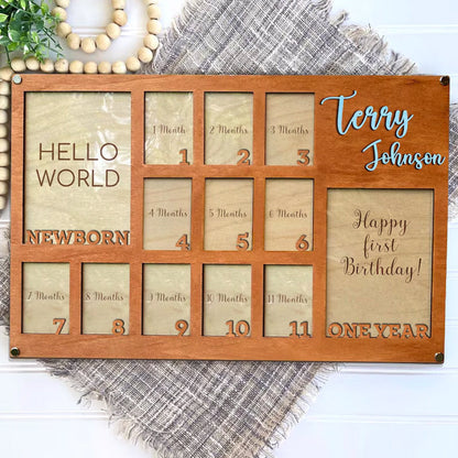 Custom Baby First Year Picture Frame, Newborn To One Year Photo Frame