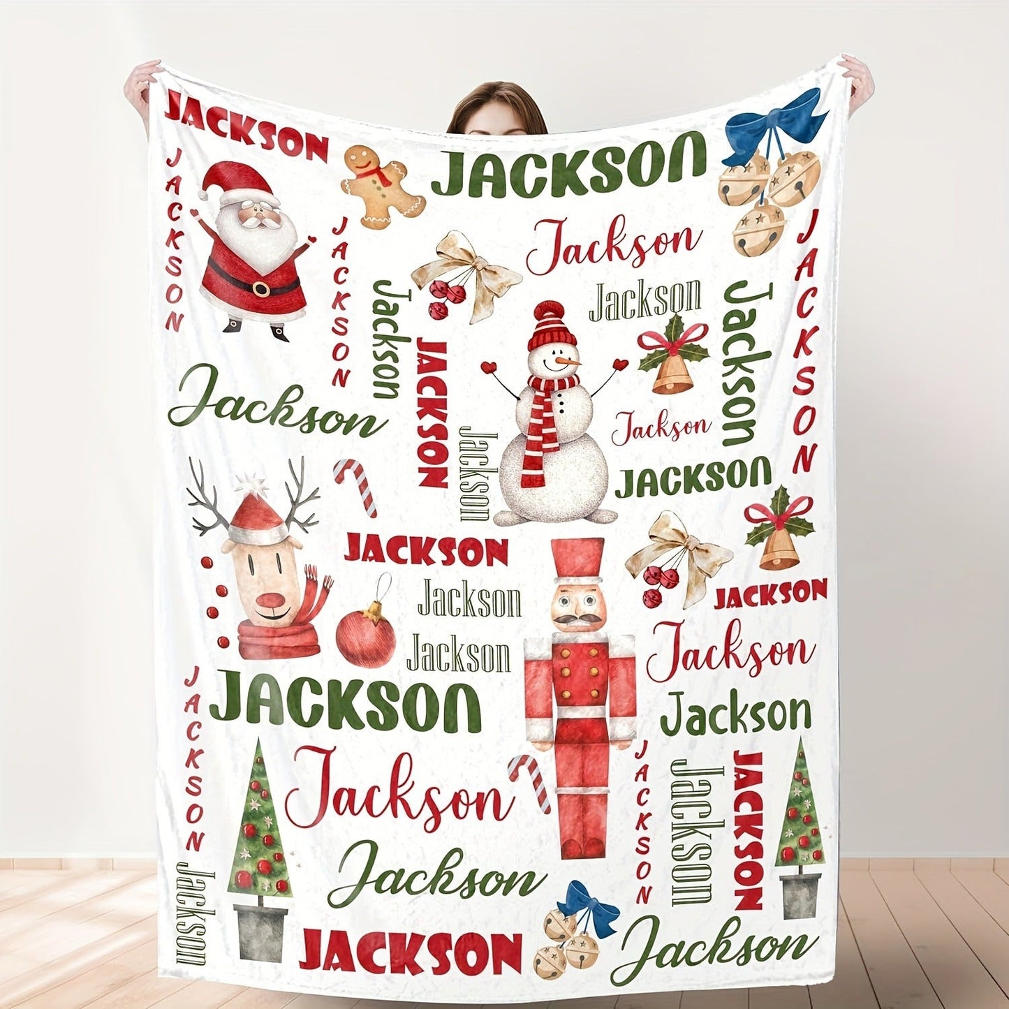 Christmas Santa Claus Pattern Customized Name Blanket,
