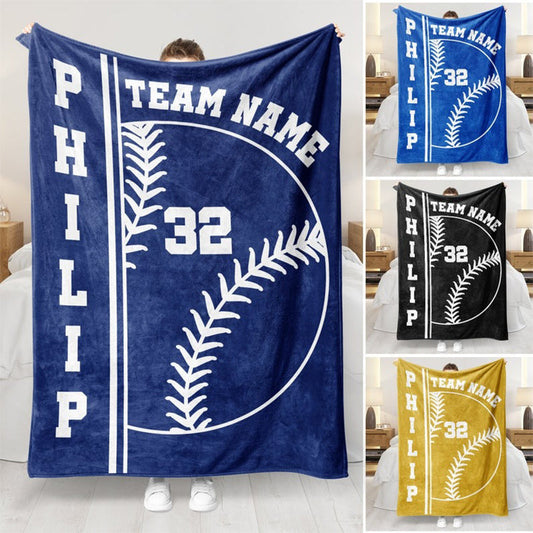 Personalized Baseball Team Blanket: Custom Name & Number