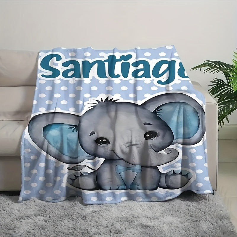 Customizable Name Elephant Plush Fleece Blanket
