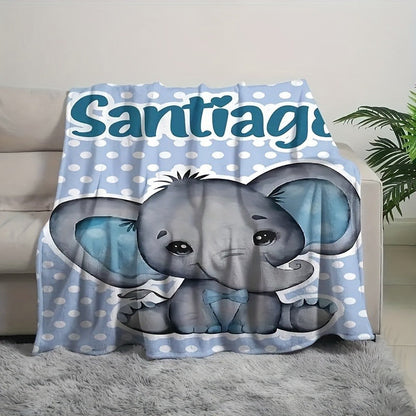 Customizable Name Elephant Plush Fleece Blanket
