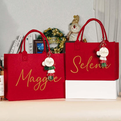 Custom Christmas Gift Bag & Charm,Holiday Gift Bags with Name