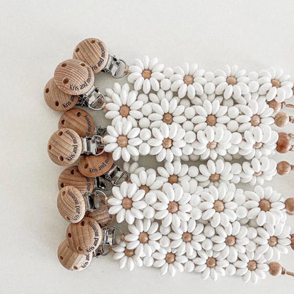Personalized Flower Beaded Pacifier Clip Wooden Engraving