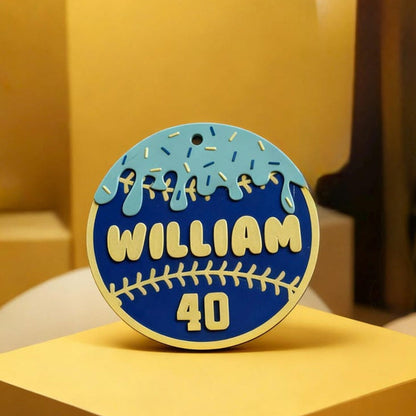 Personalized Baseball Home Plate Ice Cream Drip Keychain