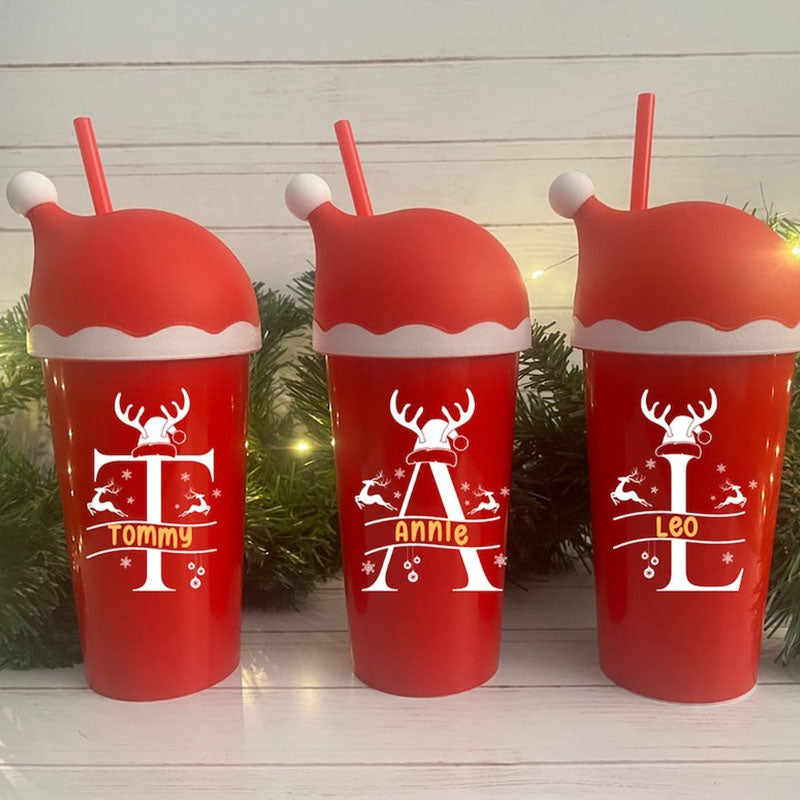 Personalised Christmas Tumbler, Christmas Cold Cup, Santa Hat Cup