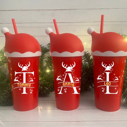 Personalised Christmas Tumbler, Christmas Cold Cup, Santa Hat Cup