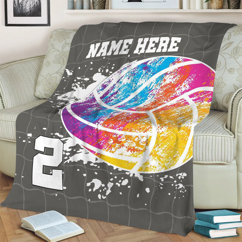 Personalized Volleyball Blanket, Custom Name Number Soft Cozy Sherpa Fleece Throw Blankets