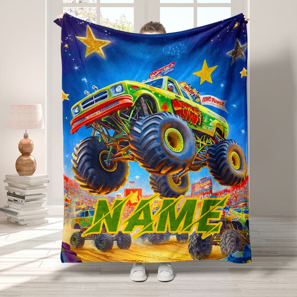 Personalized Monster Truck Flannel Blanket