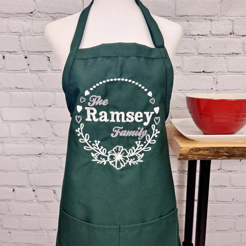 Customizable apron embroidered Personalized name kitchen apron with pockets