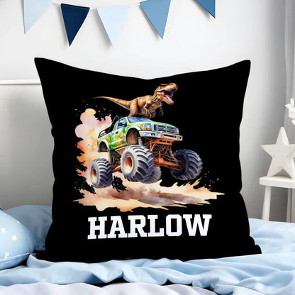 Personalized Dinosaur Truck Soft Throw Pillow