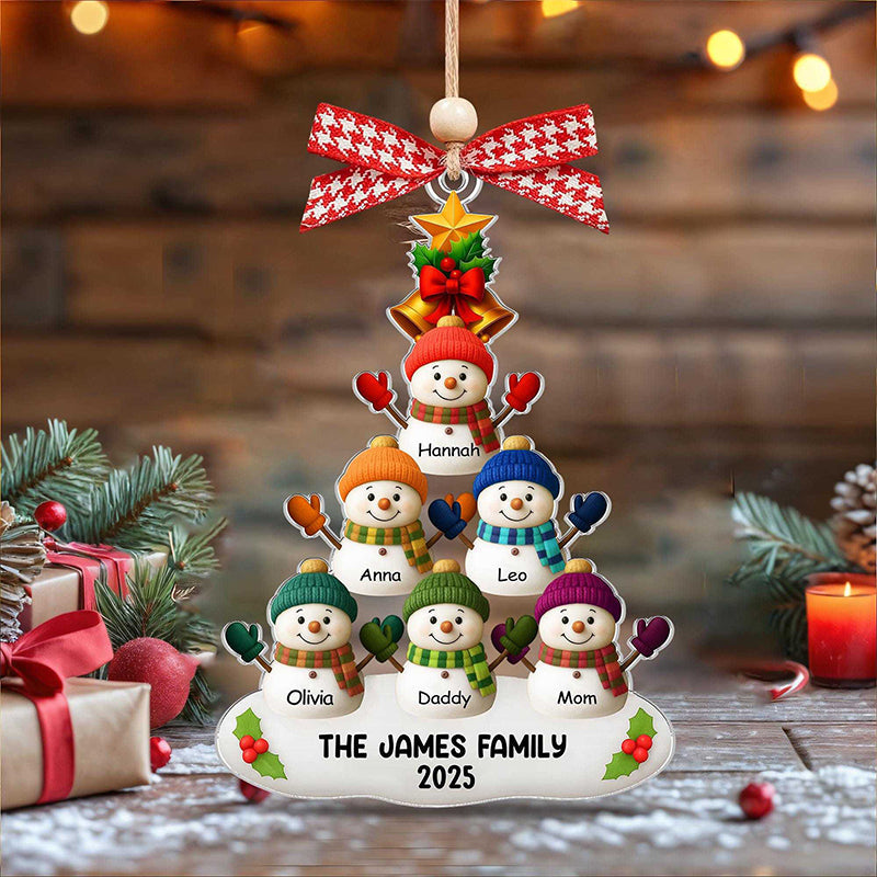 Custom Snowman Family Ornament, Personalized Christmas Ornament with Names