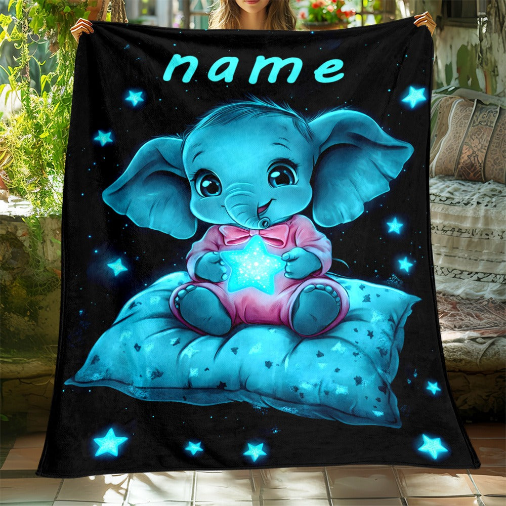 Personalized Name Starry Night Elephant Blanket – Soft Flannel