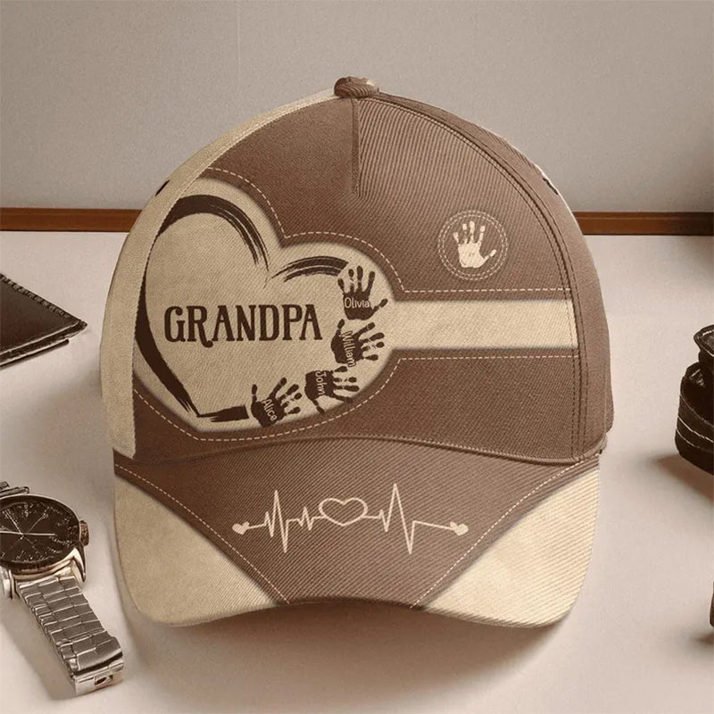 Personalized Grandpa Dad Kids Handprints Classic Cap, Father's Day Gift For Dad
