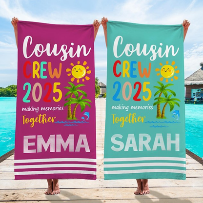 Custom Cousin Crew 2025 Beach Towel, Summer Beach Gift for Cousin
