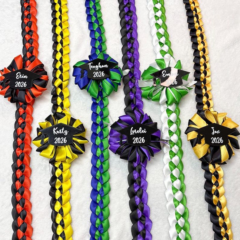 Custom Braided Ribbon Lei, Personalized Graduation Gift Class of 2026