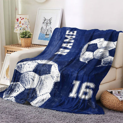 Personalized Soccer Blanket, Custom Football Soft Cozy Sherpa Fleece Blankets