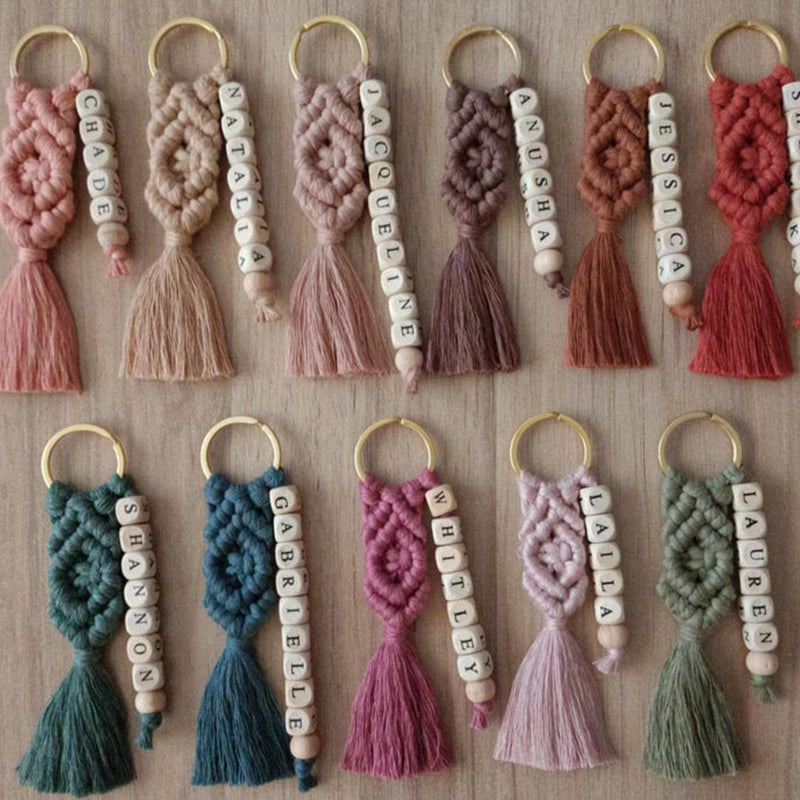 Custom Macrame Name Keychain, Personalized Boho Bag Charm