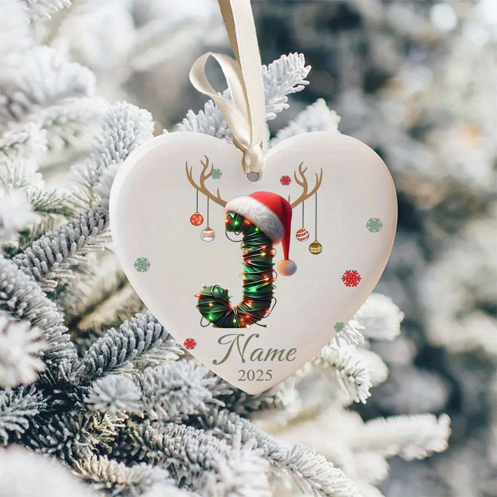 Personalized Christmas Initial Name Heart-Shaped Ornament