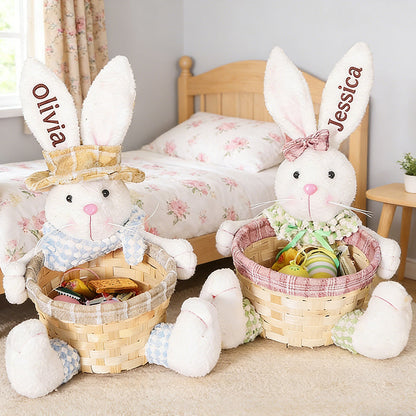 Personalized Easter Bunny Woven Basket, Kids Bunny Easter Baskets