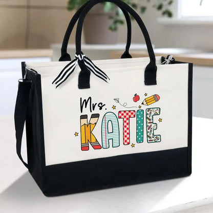 Personalized Teacher Tote Bag, Custom Teacher Name Bag