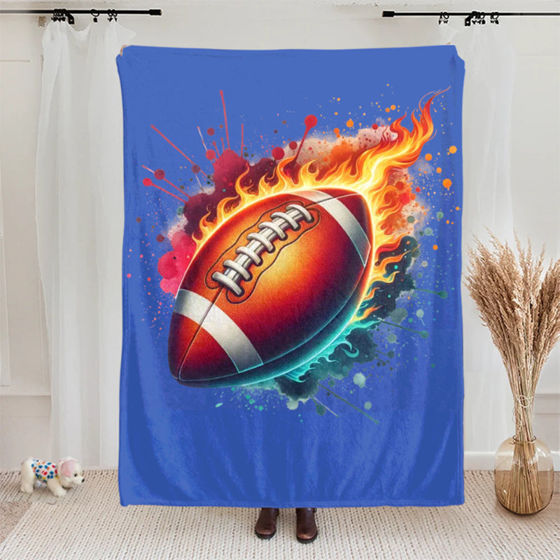 Personalized Flaming Basketball Football Sports Ball Design Blanket