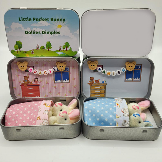 Bunny Easter Plush mummy and baby bunnies in Pocket Tin