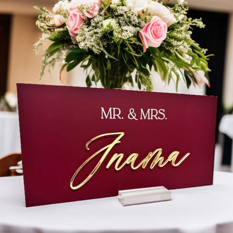3D Mirrored Acrylic Wedding Head Table Mr Mrs Sign