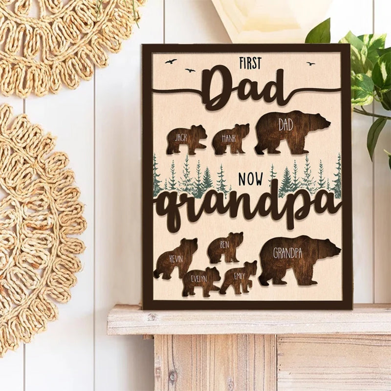 Personalized Papa Bear Sign With Kids Name, Custom First Dad Now Grandpa Sign