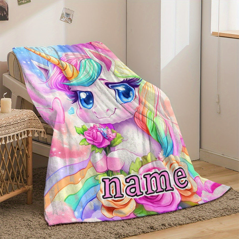 Personalized Name Adorable Mythical Creature Design HD Print Blanket