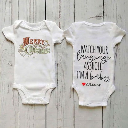 Merry Christmas Unisex Baby Outfit, Ugly Christmas Baby Outfit