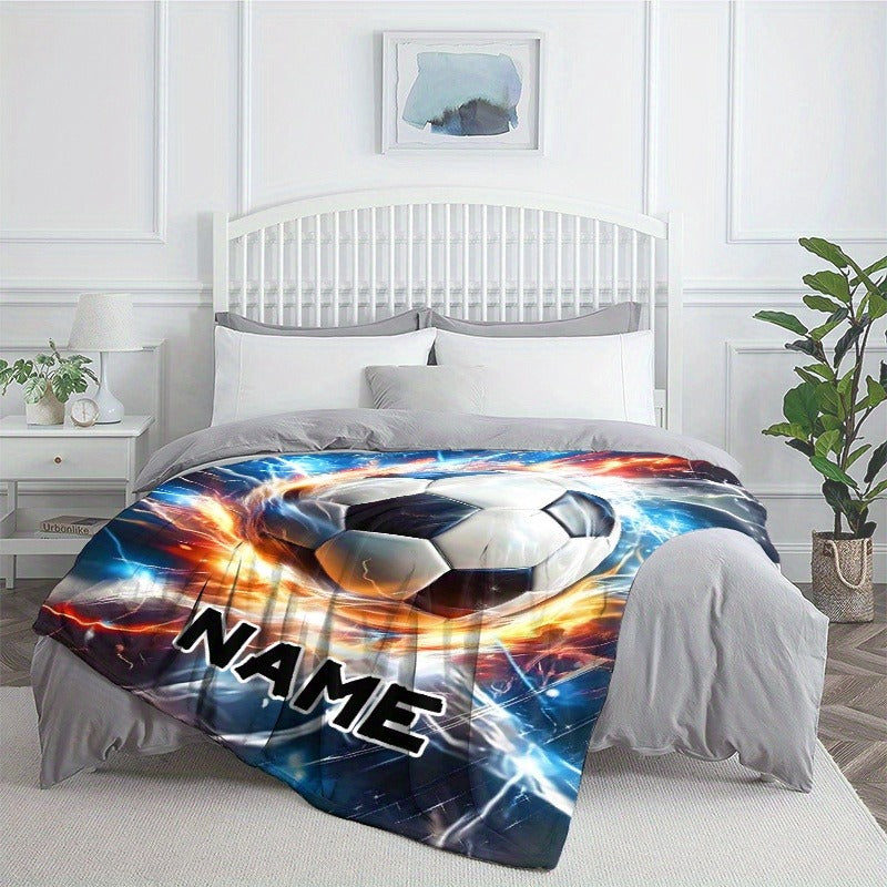 Custom Name Soccer Blanket – Soft Flannel Throw with Vibrant Digital Printing
