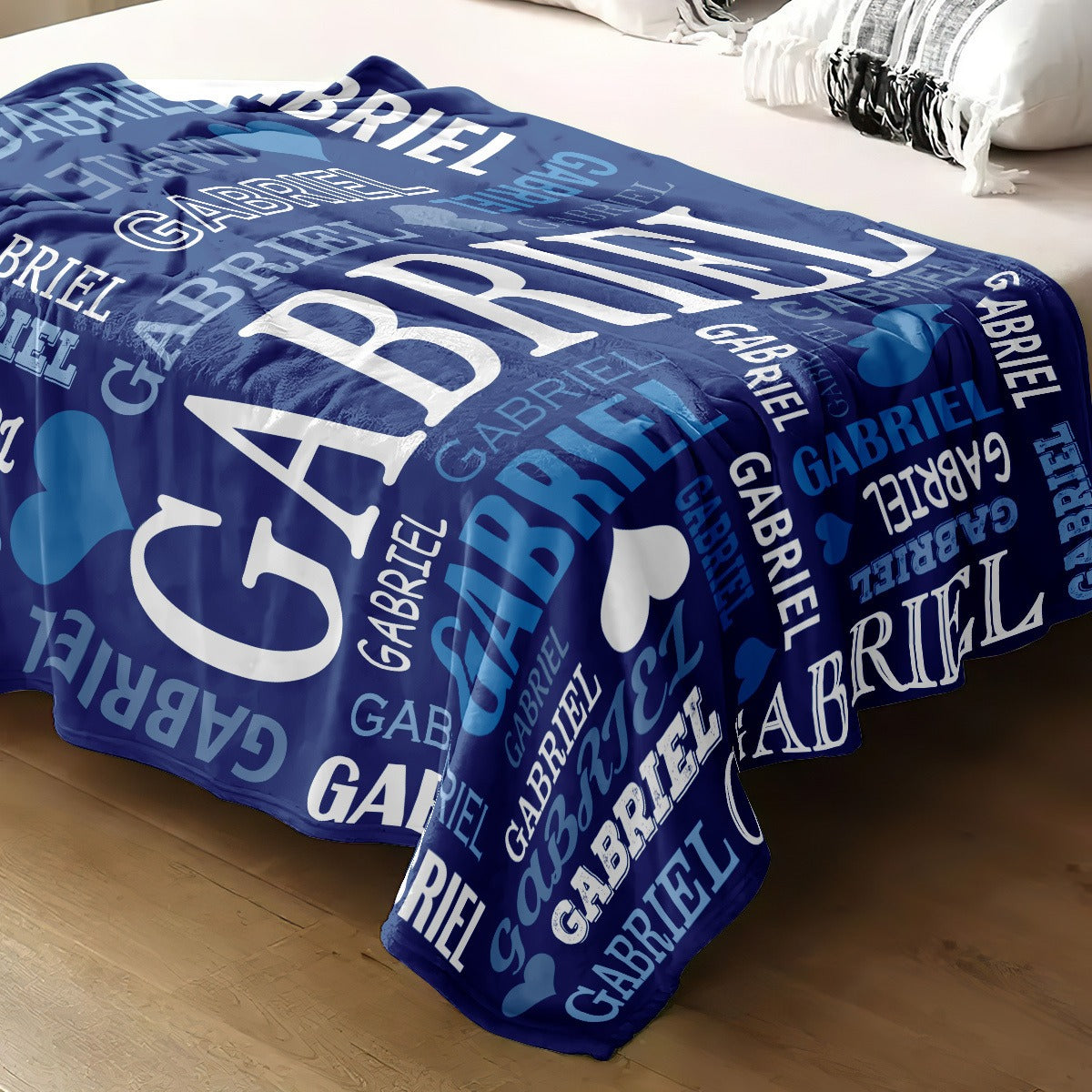 Custom Name Blanket - Personalized Flannel Throw with Heart & Star Design