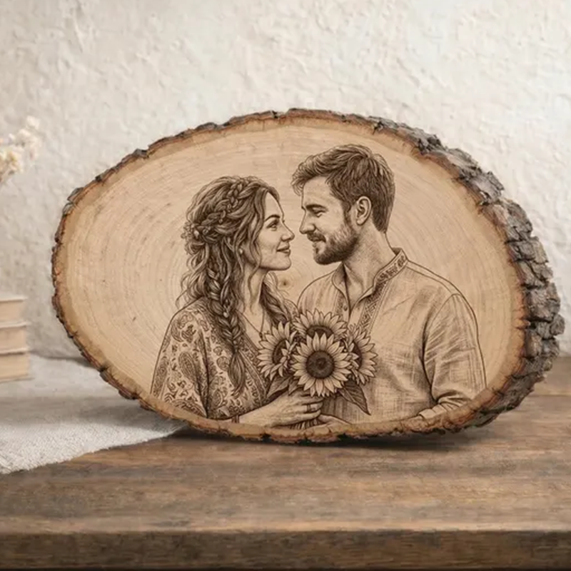 Custom Engraved Wood Photo Portrait, Laser Etched Basswood Keepsake
