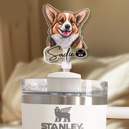 Custom Pet Photo Straw Topper, Stanley Cup Straw Cap with Pet Photo