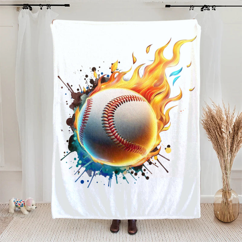 Personalized Flaming Basketball Football Sports Ball Design Blanket