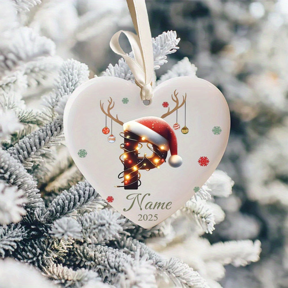 Personalized Christmas Initial Name Heart-Shaped Ornament