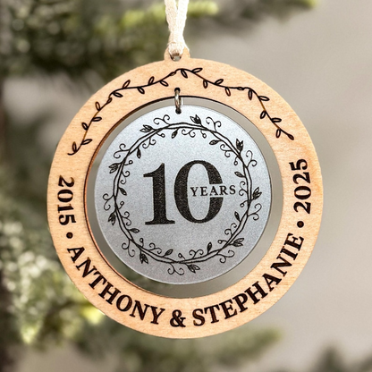 Personalized Aluminum Gift / 10 Year Anniversary Gift Ornament