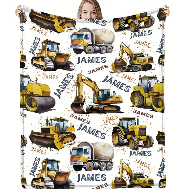 Personalized Fleece Blanket with Cute Excavator