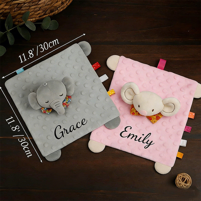 Personalized Plush Animal Baby Comforter: Embroidered Name Security Blanket