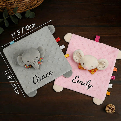 Personalized Plush Animal Baby Comforter: Embroidered Name Security Blanket