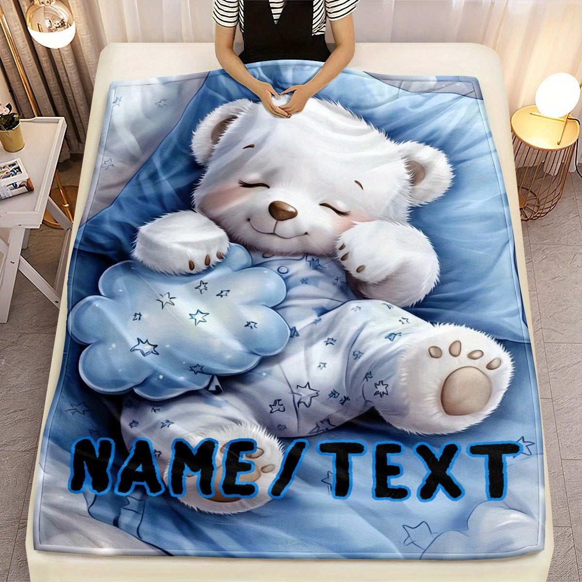Personalized White Bear Flannel Blanket