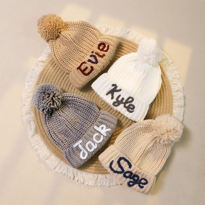 Custom Name Kid's Winter Hat, Handmade Embroidered Baby Hat, Personalized Baby Beanie, Knit Toddler Beanie